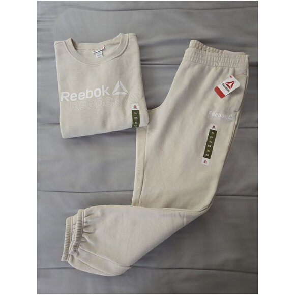 Reebok Women’s 2-Piece Set XL Jogger Sweatpants Crewneck Sweatshirt Beige - Picture 2 of 7